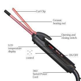 Curling Iron Big Curl Does Not Hurt Hair Mini Perm Iron Electric Inner Buckle (Option: Black-9mm-US)