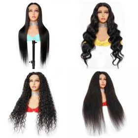 Glueless Transparent HD 4*4 Frontal 4x4 Lace Front Brazilian Real Human Hair Yaki Kinky Straight Closure Wig For Black Women (Stretched Length: 16 Inches (403mm) (+$14.00))