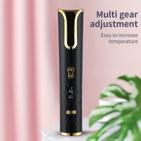 Fully Automatic Hair Curler Multifunctional Rechargeable Hair Curler Travel Home Portable Carry-on Wireless Curling Stick (Color: BLACK)