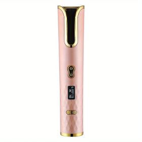 Fully Automatic Hair Curler Multifunctional Rechargeable Hair Curler Travel Home Portable Carry-on Wireless Curling Stick (Color: PINK)