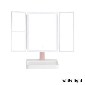 360Â° Adjust Foldable Makeup Mirror With LED Light Rechargeable Wireless 1-3X Magnifying 3 Tone Light Desktop Vanity Mirror Table (Emitting Color: white light)