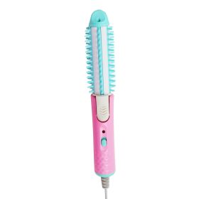 Mini 2 In 1 Electric Hair Curler Roller Curling Iron Brush (Option: Blue-US)